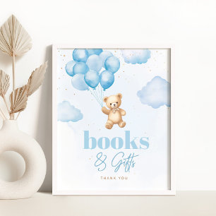 Póster Globos azules de oso de peluche Libros y regalos