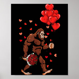 Póster Globos Bigfoot Día de San Valentín Sasquatch Hombr