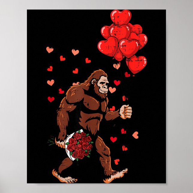 Póster Globos Bigfoot Día de San Valentín Sasquatch Hombr (Frente)