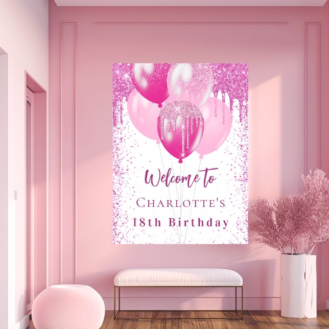 Póster Globos blancos de cumpleaños chica fiesta de bienv (Subido por el creador)