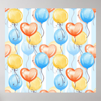 Póster Globos coloridos: acuarela sin costuras.