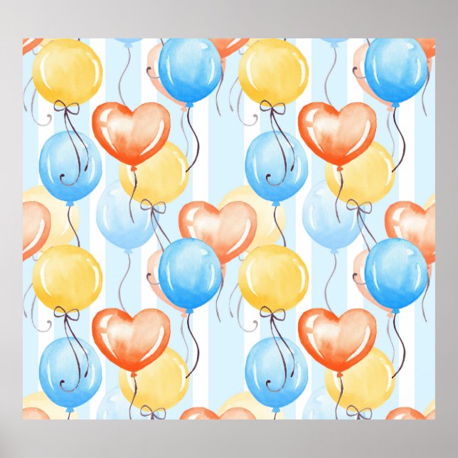 Póster Globos coloridos: acuarela sin costuras. (Frente)