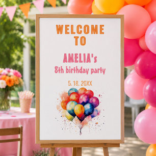 Póster Globos Coloridos Fiesta de Cumpleaños de Niños Bie