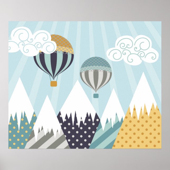 Póster Globos de aire caliente azul (Frente)