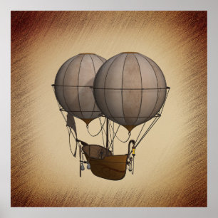 Póster Globos de aire caliente de Steampunk con barco