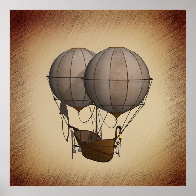 Póster Globos de aire caliente de Steampunk con barco (Frente)