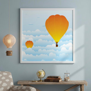 Póster Globos De Aire Caliente En Poster De Nubes