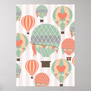 Póster Globos de aire caliente Pastel elevándose cielo ra