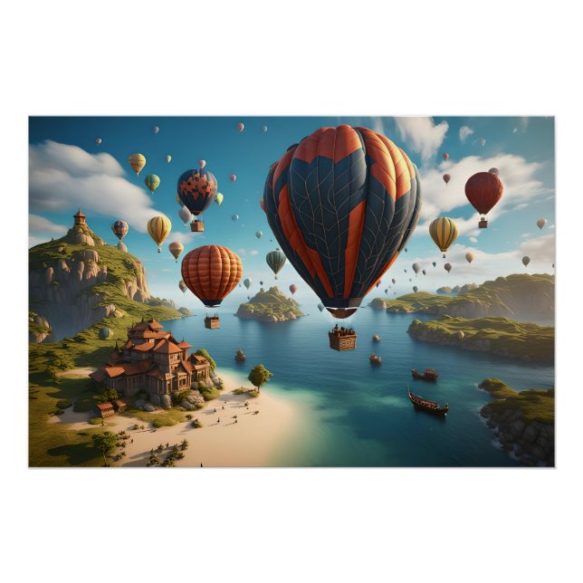 Póster Globos de aire caliente sobrevolando la isla (Anverso)