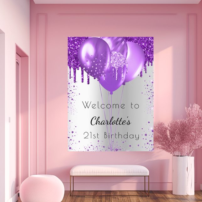 Póster Globos de bienvenida de purpurina morado de plata  (Subido por el creador)