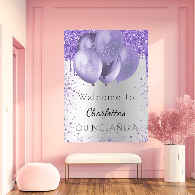 Póster Globos de bienvenida de purpurina violeta plateado (Subido por el creador)