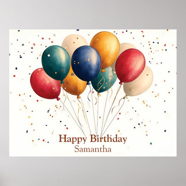 Póster Globos de celebración coloridos con Confetti (Frente)