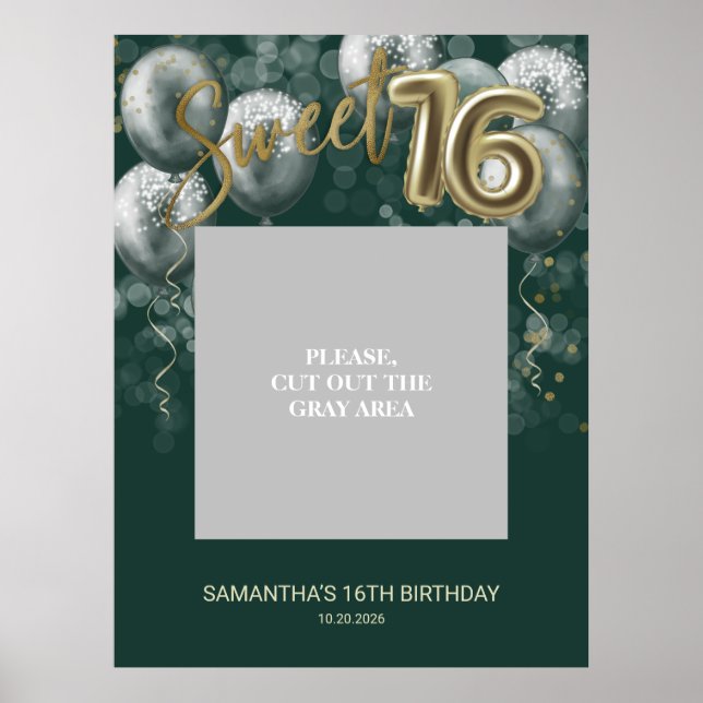 Póster Globos de cumpleaños 16 dorados dulces Propósito d (Frente)