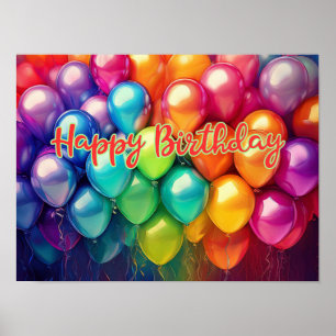 Póster Globos de Cumpleaños Arcoíris