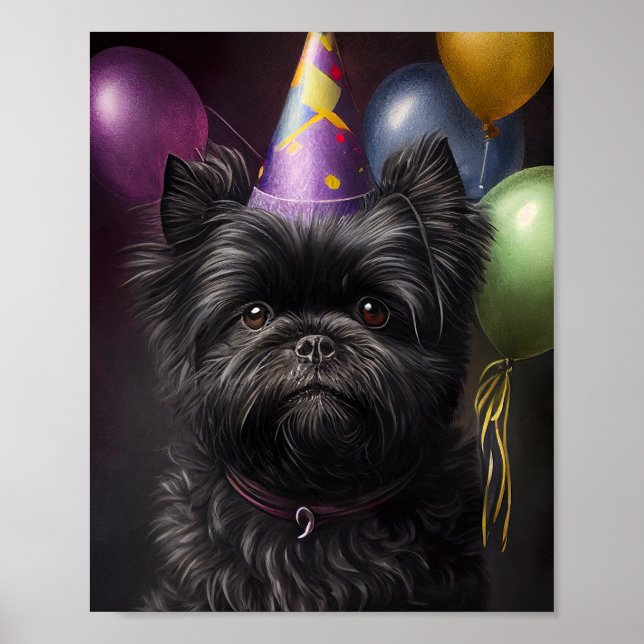 Póster Globos de cumpleaños para perros Affenpinscher (Frente)
