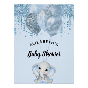 Póster Globos de elefante azul claro de Baby Shower