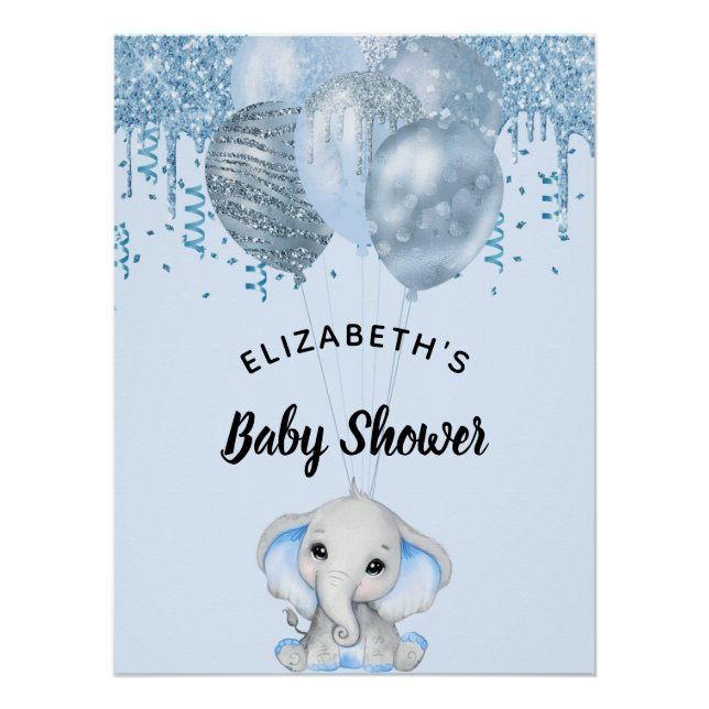 Póster Globos de elefante azul claro de Baby Shower (Anverso)