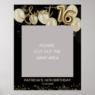 Póster Globos de foto Prop Dulces 16 de oro Hoja Negro