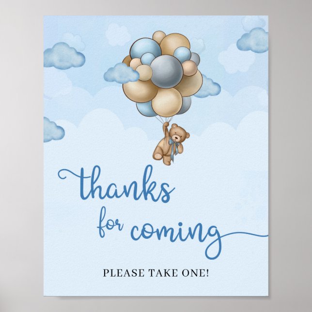 Póster Globos de marfil azul de oso de peluche gracias po (Frente)