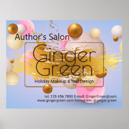 Póster Globos de oro azul rosado