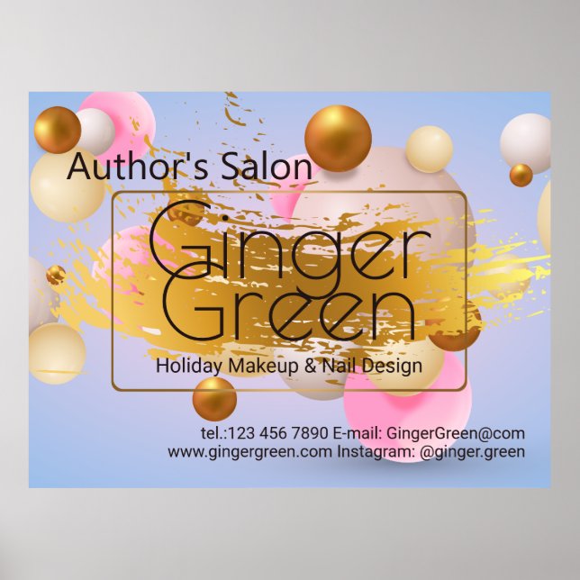 Póster Globos de oro azul rosado (Frente)