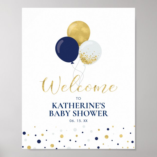 Póster Globos de Oro y Marina | Boy Baby Shower Welcome (Frente)