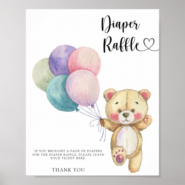 Póster Globos de ositos de peluche - rifa de pañales (Frente)