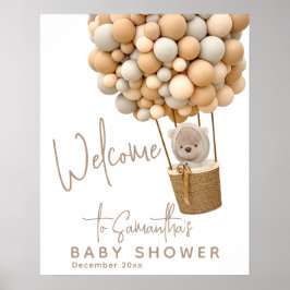 Póster Globos de oso Baby Shower moderno neutral de géner