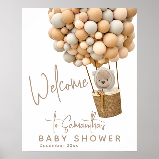Póster Globos de oso Baby Shower moderno neutral de géner (Frente)