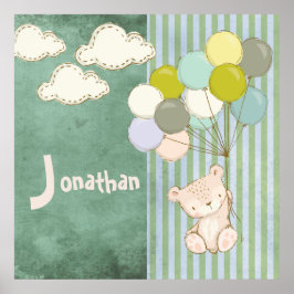 Póster Globos de oso blanco pequeño niño rústico