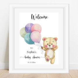 Póster Globos de oso de peluche - Ducha de bebé de bienve