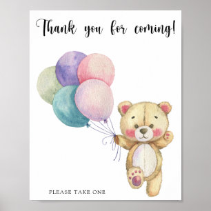 Póster Globos de oso de peluche - Gracias por venir