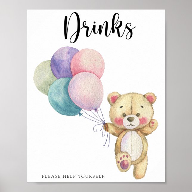 Póster Globos de oso de peluche - Las bebidas te ayudan (Frente)