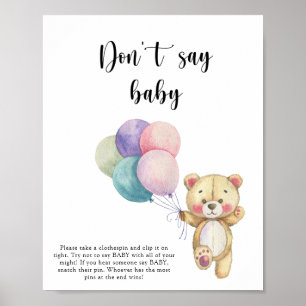 Póster Globos de oso de peluche - No digas Poster de bebé