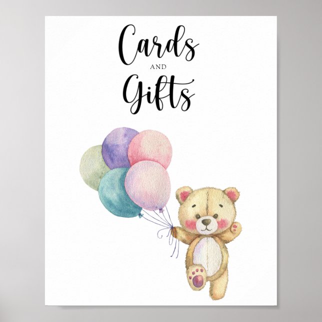 Póster Globos de oso de peluche - tarjetas y regalos de b (Frente)