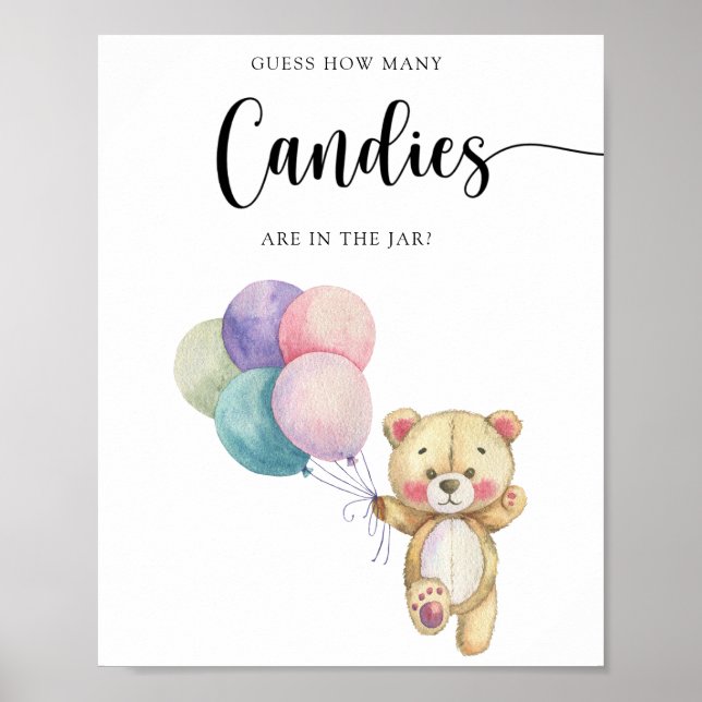 Póster Globos de Oso de Teddy - adivina cuántos dulces (Frente)