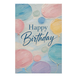 Póster Globos de Pastel Cumpleaños Pinceladas
