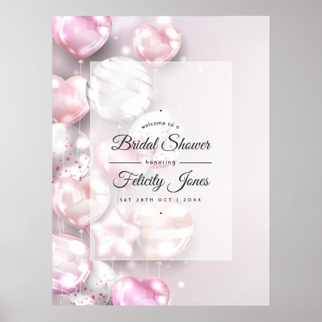 Póster Globos de rosa y oro rosa bienvenida a la boda (Frente)