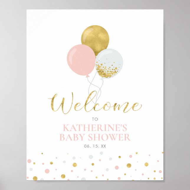 Póster Globos dorados y rosados | Bienvenida de Baby Show (Frente)