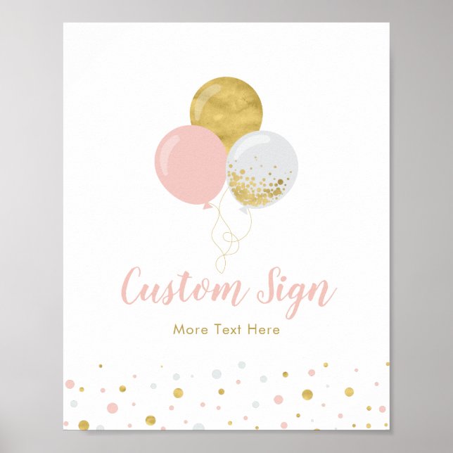 Póster Globos dorados y rosados | Personalizado del parti (Frente)