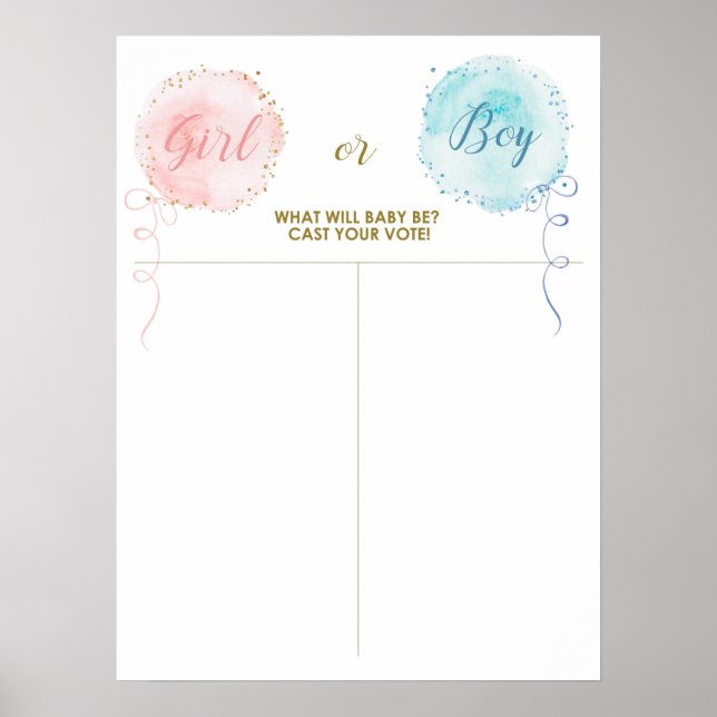 Póster Globos Evalúa tu voto, niña o niño (Frente)