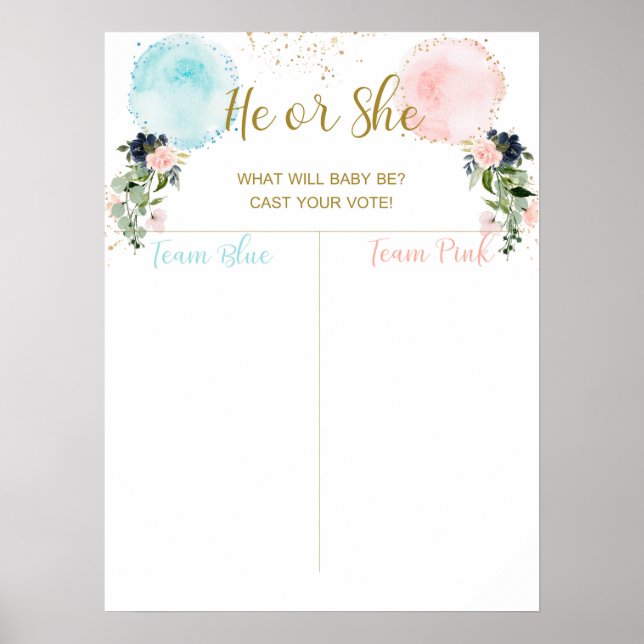 Póster Globos Evalúa tu voto, niña o niño Poster (Frente)