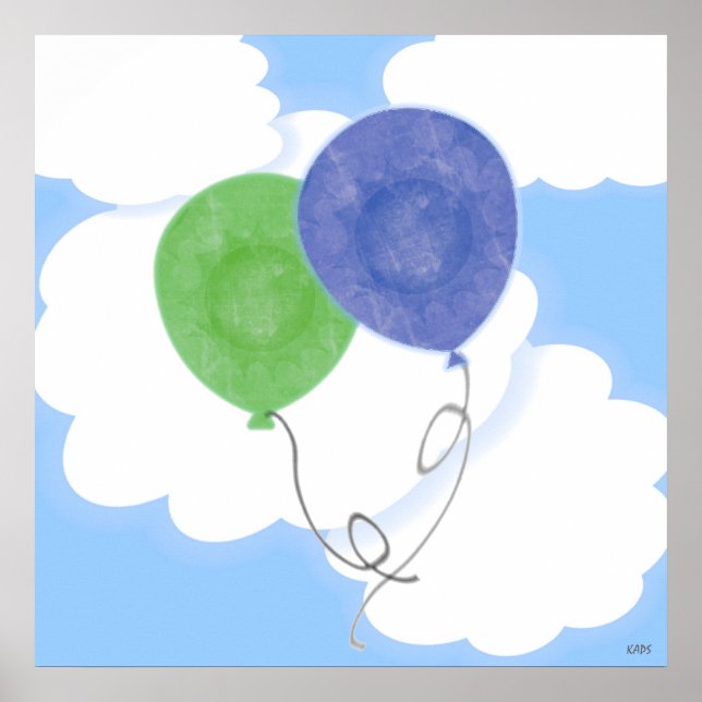 Póster Globos flotantes azules y verdes (Frente)