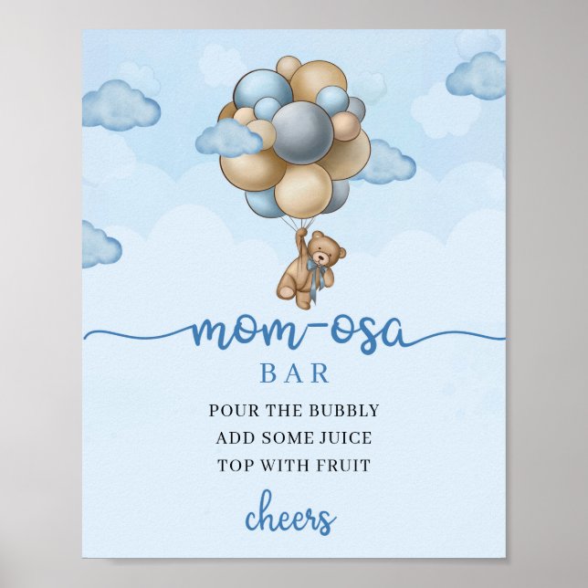 Póster Globos marrones azul de oso de peluche Rótulo bar  (Frente)