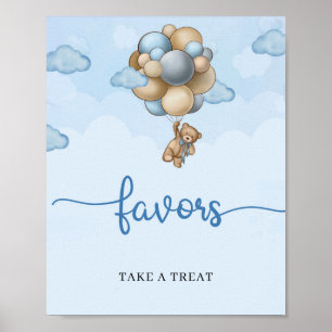 Póster Globos marrones azules de oso de peluche favorecen