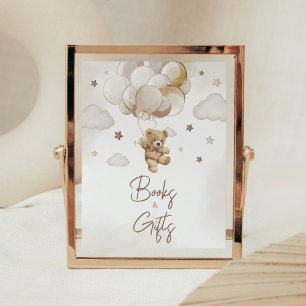 Póster Globos pardos con libros de Baby Shower y regalos