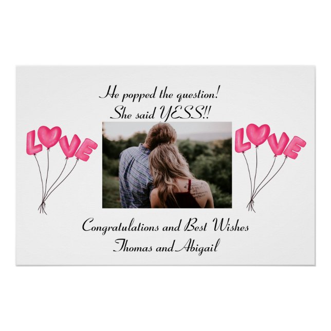 Póster Globos rosados de amor para compromiso (Anverso)