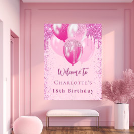 Póster Globos rosados de cumpleaños chica fiesta de bienv