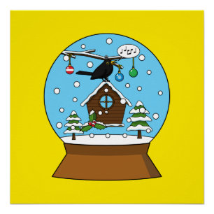 Póster Glóbulo de la nieve con canto de Blackbird