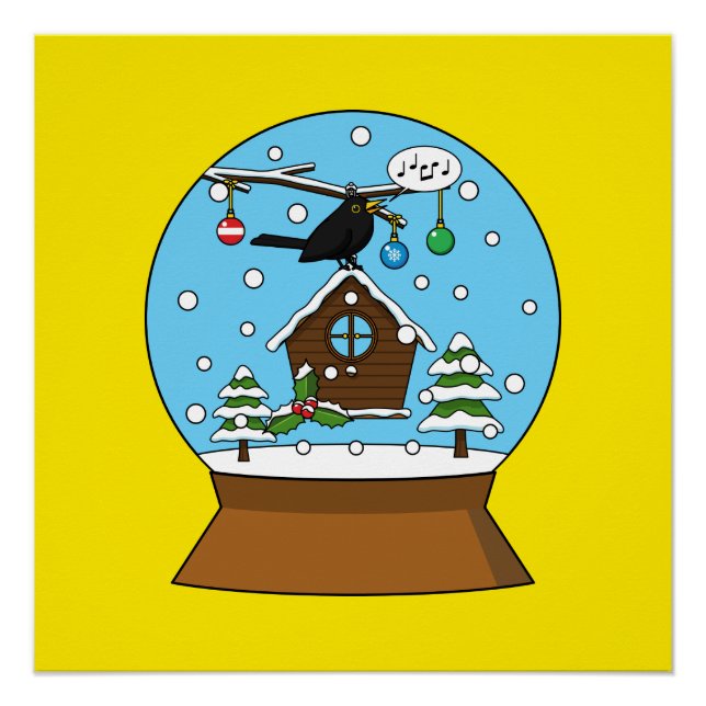 Póster Glóbulo de la nieve con canto de Blackbird (Anverso)